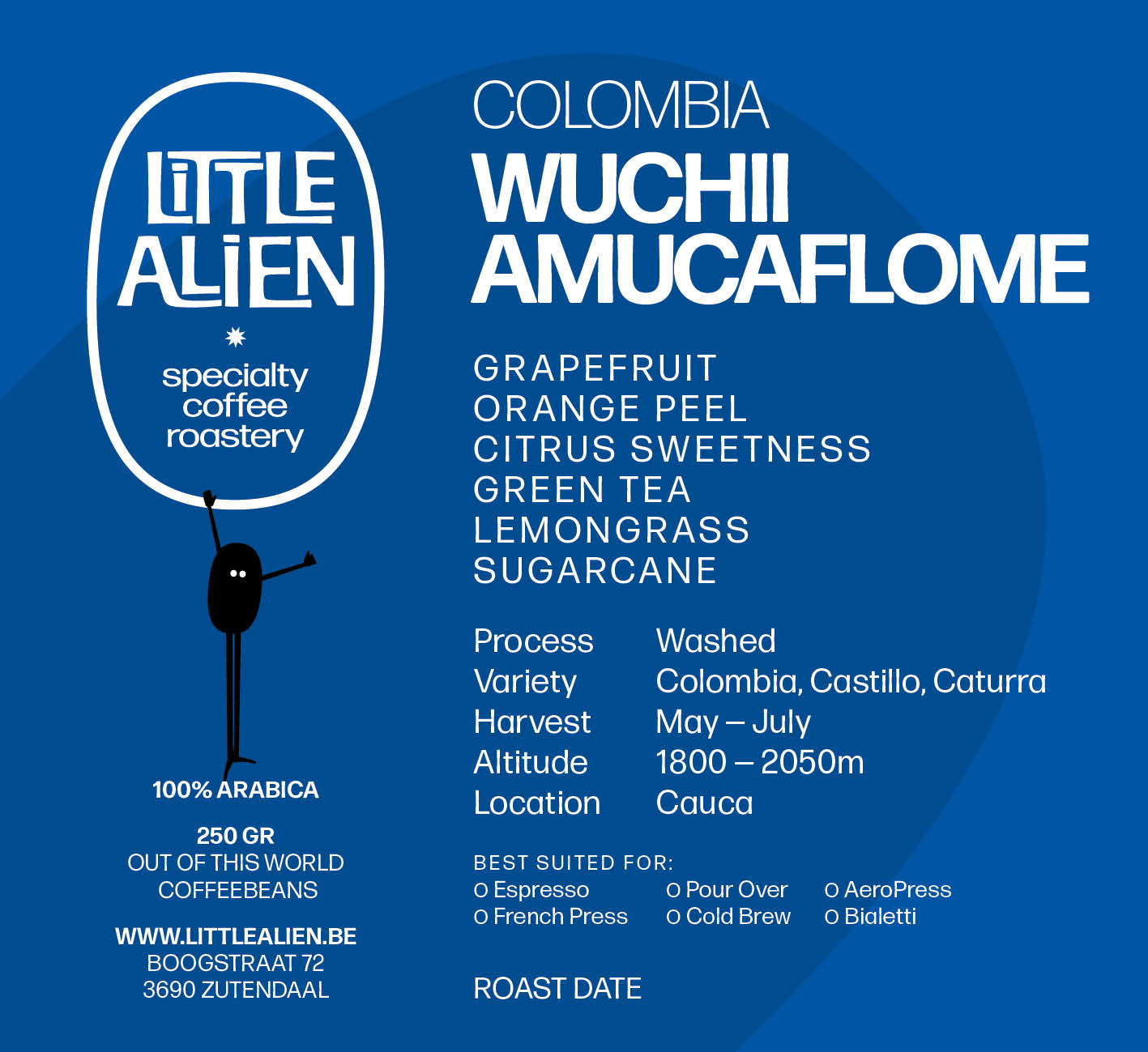 Colombia Wuchii Amucaflome — vers gebrande Arabica koffiebonen